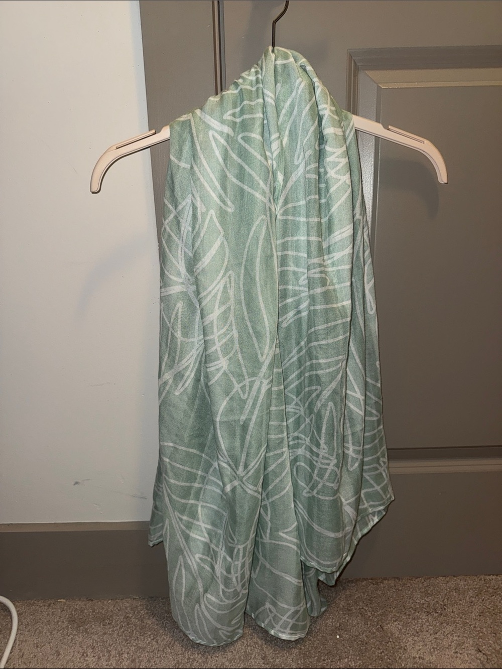 Soft Leaf-Print Scarf/Sarong - Sage Green